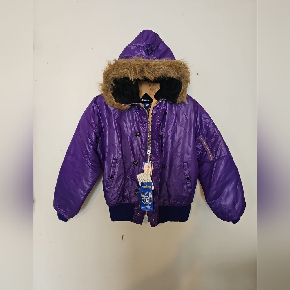 Vintage Antler women's  Purpl Fur Lined Duckdown Filled Flight Jacket Retro SZ M